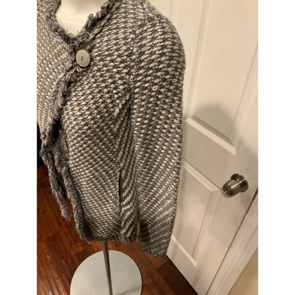 Angel of the North Anthropologie Gray Tweed Swing Cardigan w/ Fringe Trim, Sz XS - Picture 2 of 5